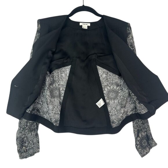 Helmut Lang Black Wool Silk Lightweight Blazer Sheer Floral Sleeves Size 4 - Picture 6 of 13